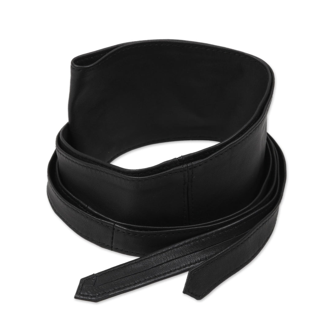 Hand Crafted Black Sheep Leather Obi Belt - Novela in Black