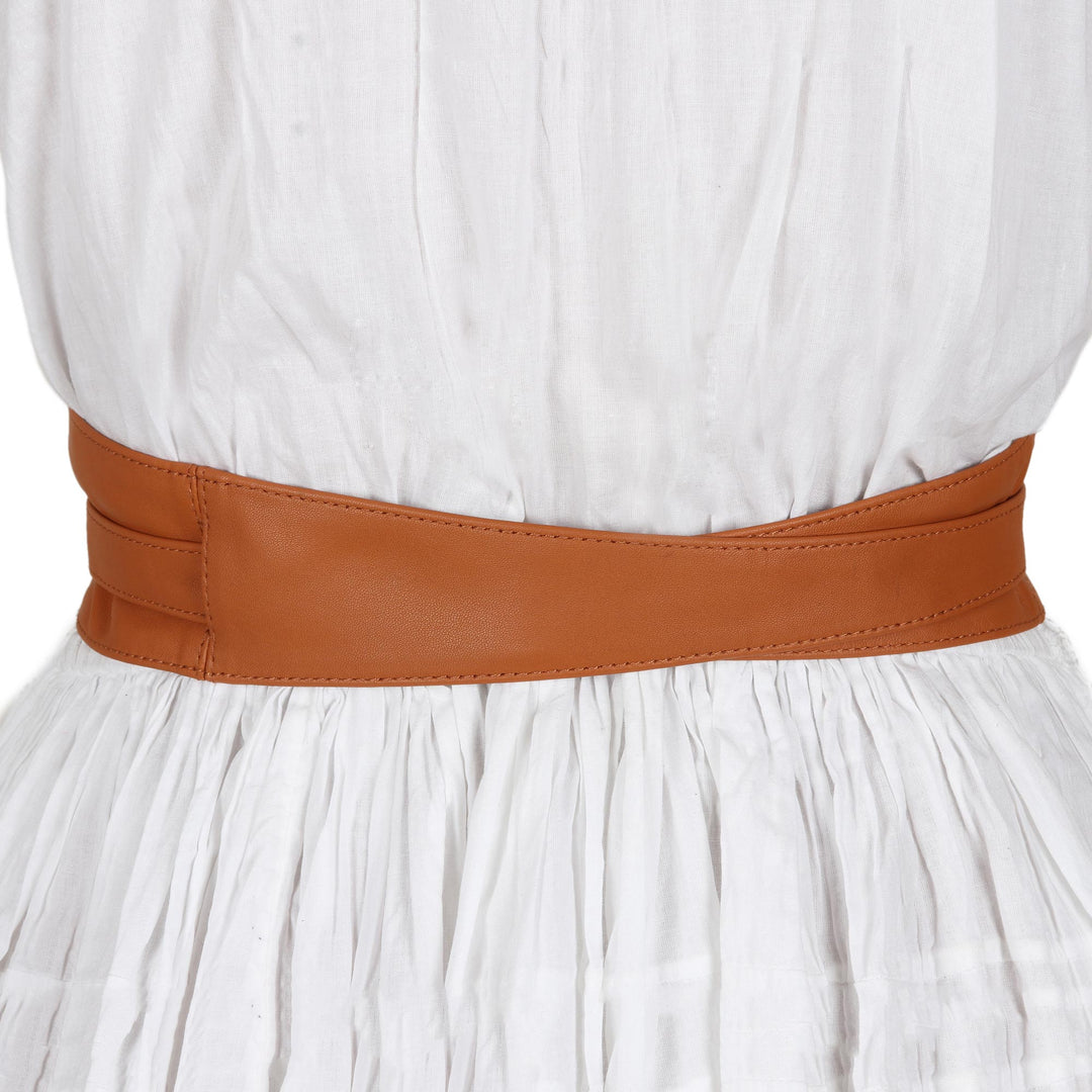 Hand Crafted Brown Sheep Leather Obi Belt - Novela in Brown