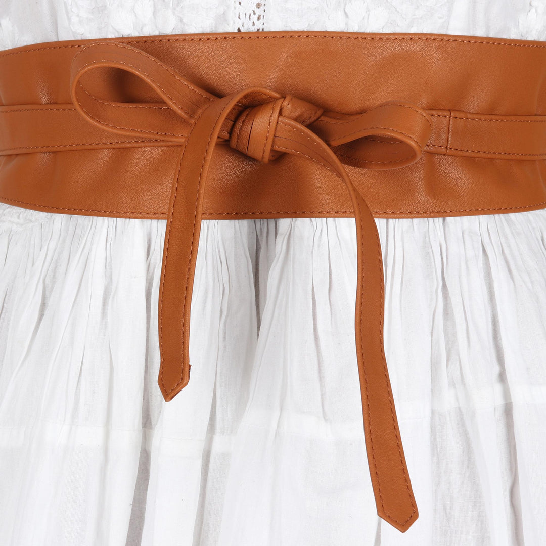 Hand Crafted Brown Sheep Leather Obi Belt - Novela in Brown