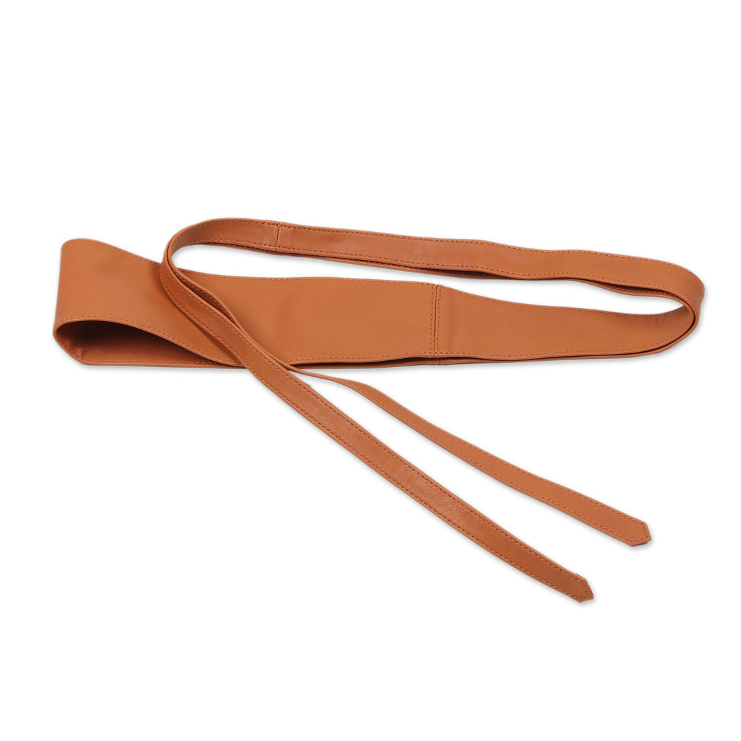 Hand Crafted Brown Sheep Leather Obi Belt - Novela in Brown