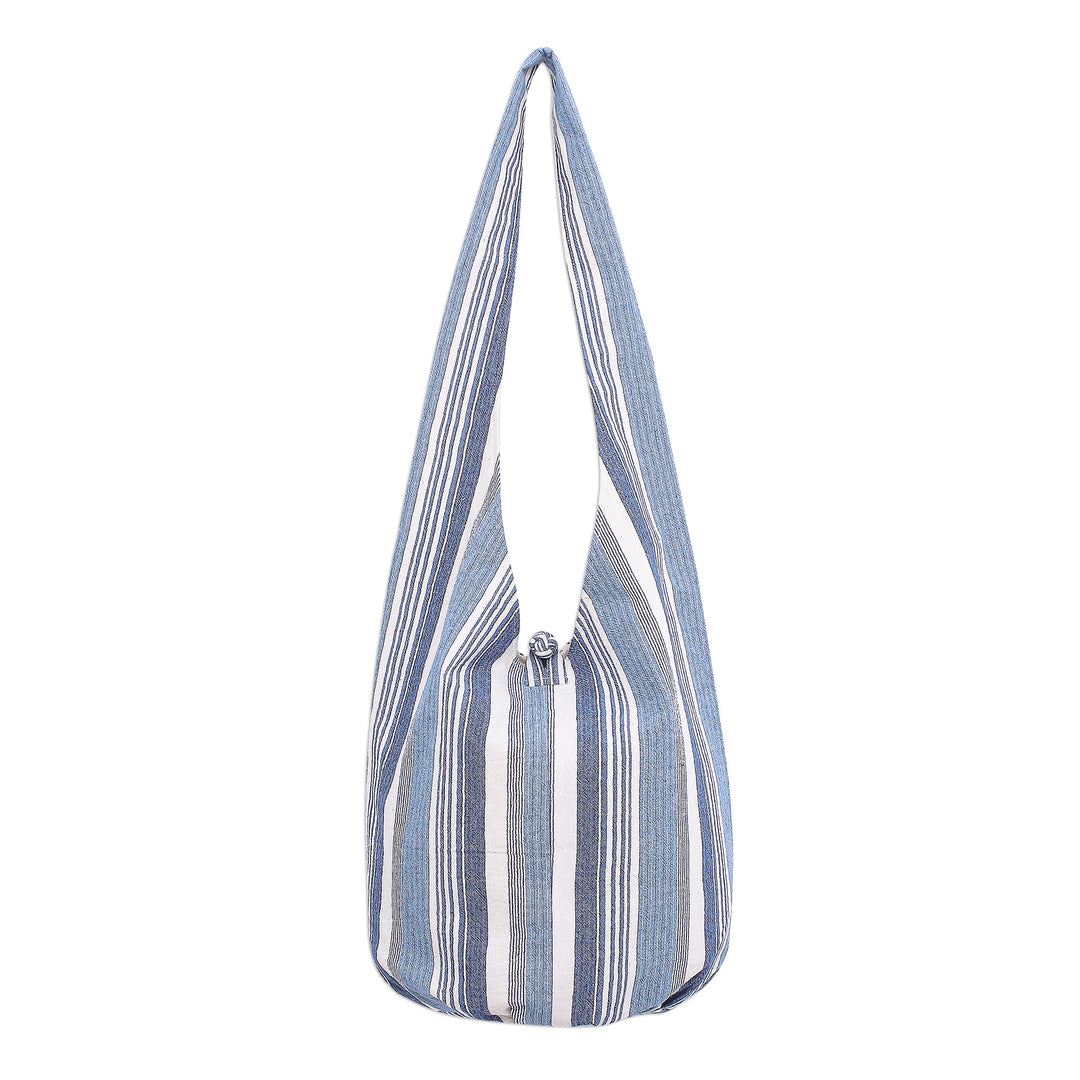 Blue and White Striped Cotton Hobo Handbag - Blue Mood