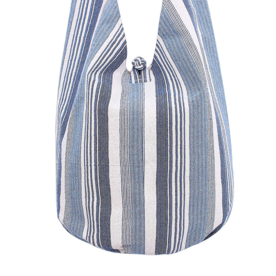 Blue and White Striped Cotton Hobo Handbag - Blue Mood