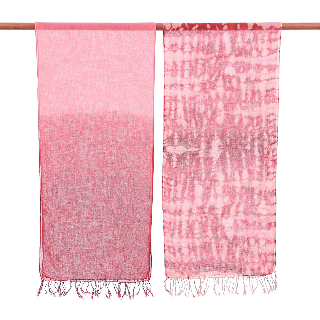 Pair of Cotton Scarves in Shades of Pink - Warmth of Love