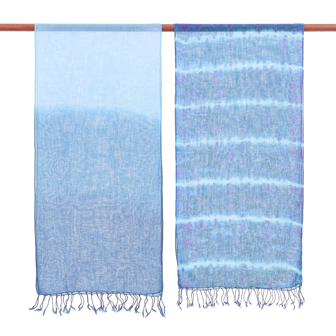 Pair of Cotton Scarves in Shades of Blue - Sea of Love