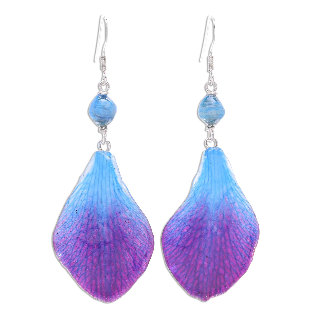 Blue Orchid Petal Earrings from Thailand - Forever Orchid in Blue