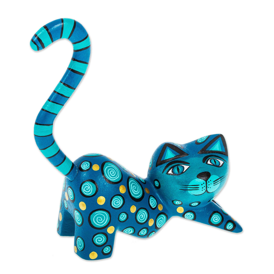 Modern Turquoise Cat Alebrije Sculpture - Turquoise Cat