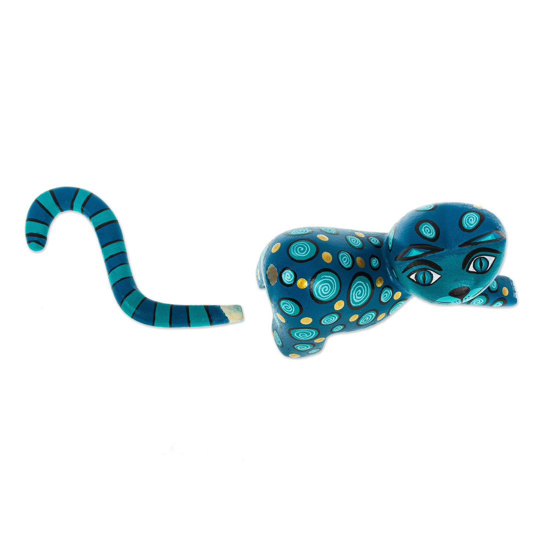 Modern Turquoise Cat Alebrije Sculpture - Turquoise Cat