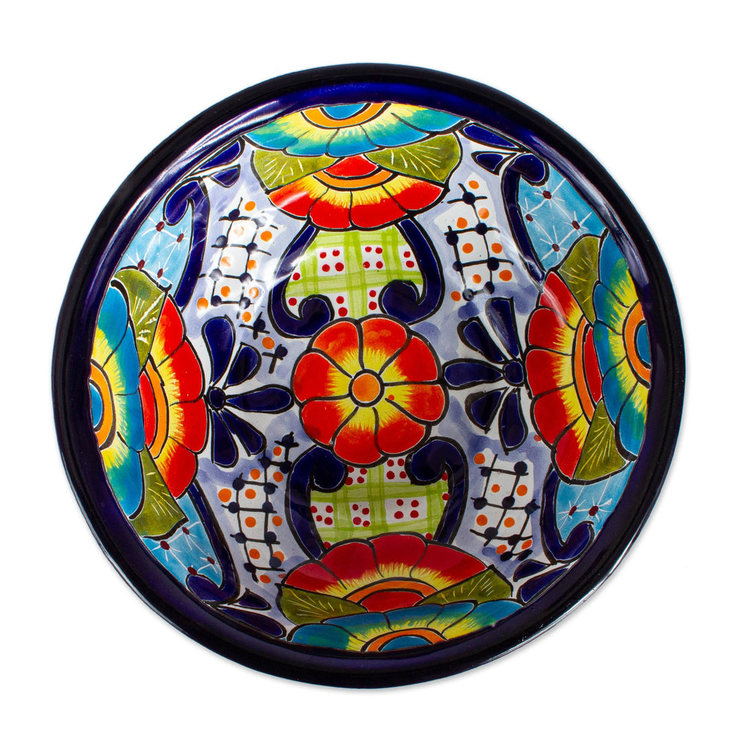 Mexican Talavera Style Ceramic Snack or Serving Bowls (Pair) - Raining Flowers