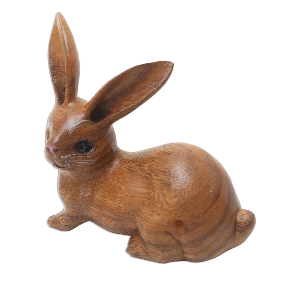 Handmade Suar Wood Rabbit Figurine - Wise Rabbit in Brown