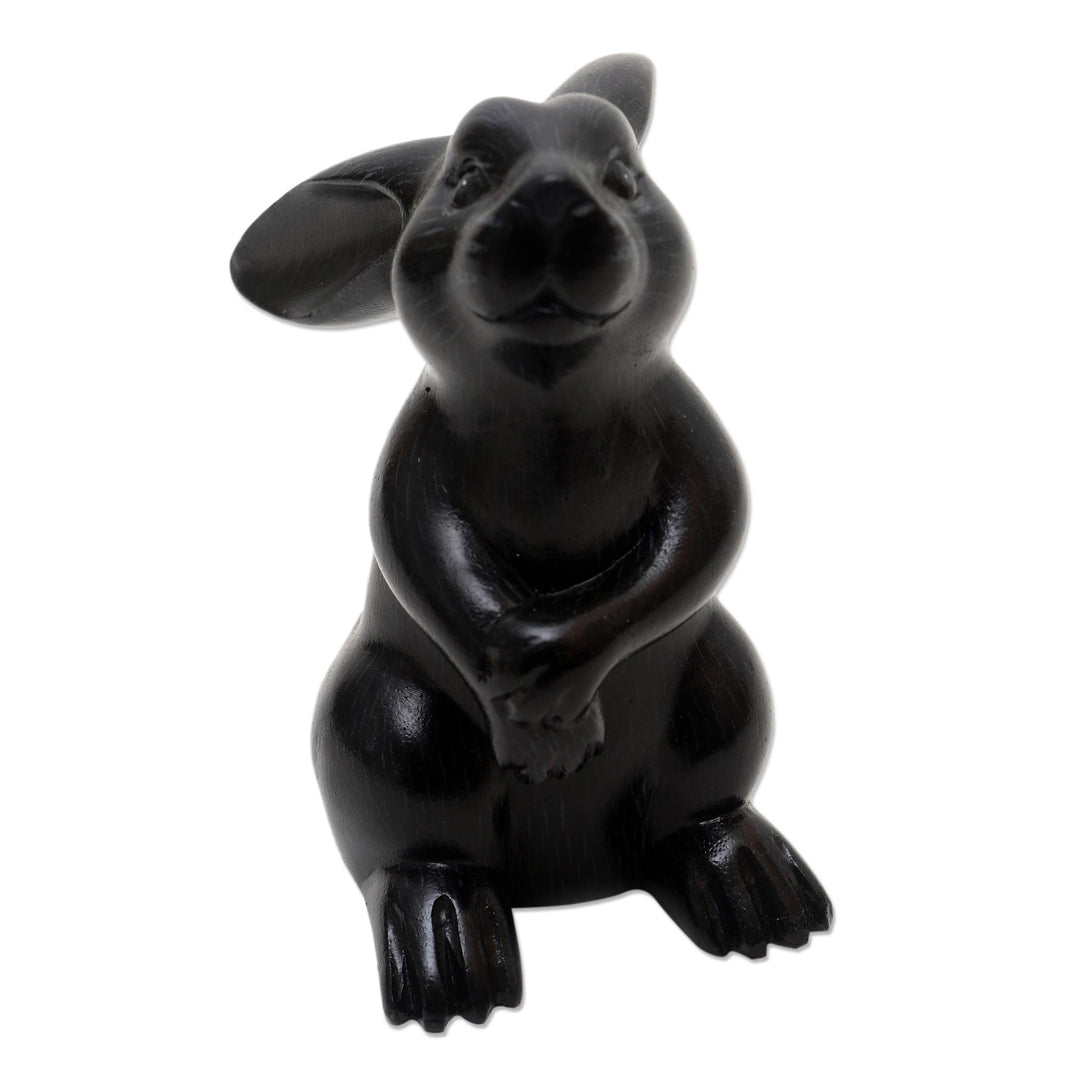 Black Rabbit Statuette from Bali - Adorable Rabbit in Black