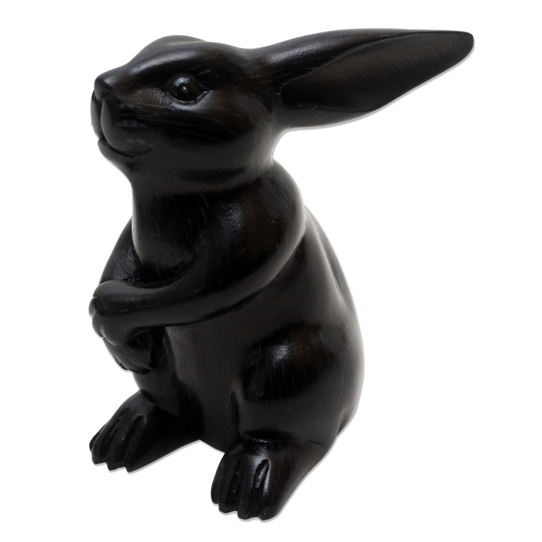 Black Rabbit Statuette from Bali - Adorable Rabbit in Black