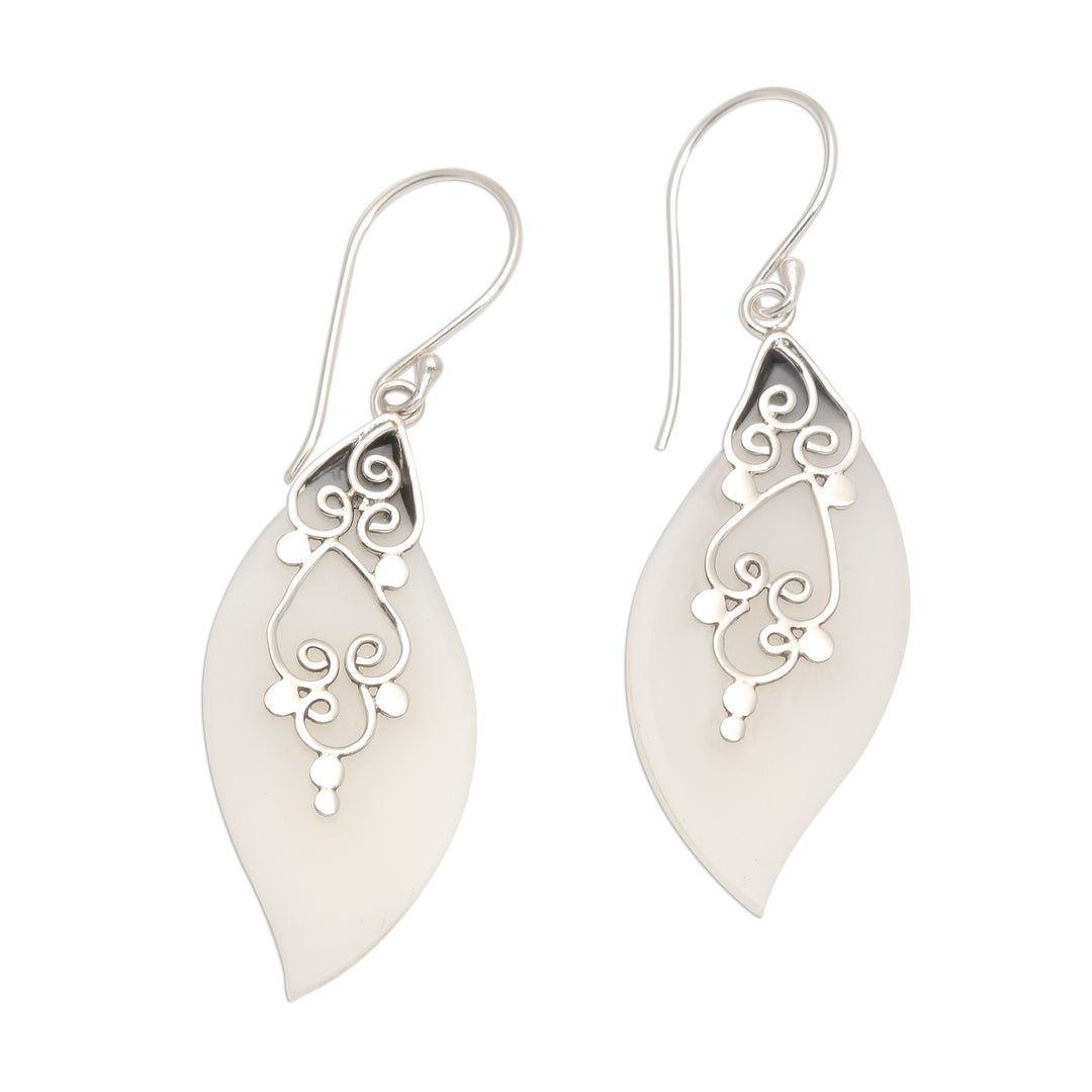 Sterling Silver and Resin Leaf Dangle Earrings - Frosty Leaves