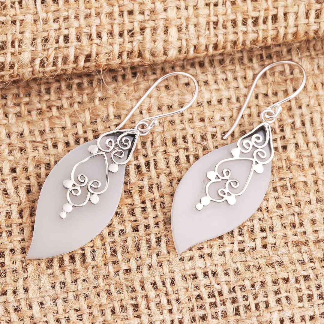 Sterling Silver and Resin Leaf Dangle Earrings - Frosty Leaves