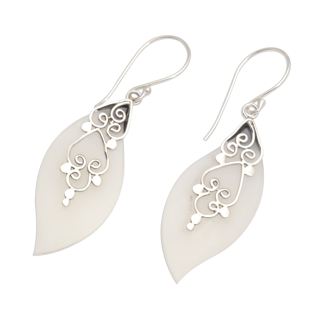 Sterling Silver and Resin Leaf Dangle Earrings - Frosty Leaves