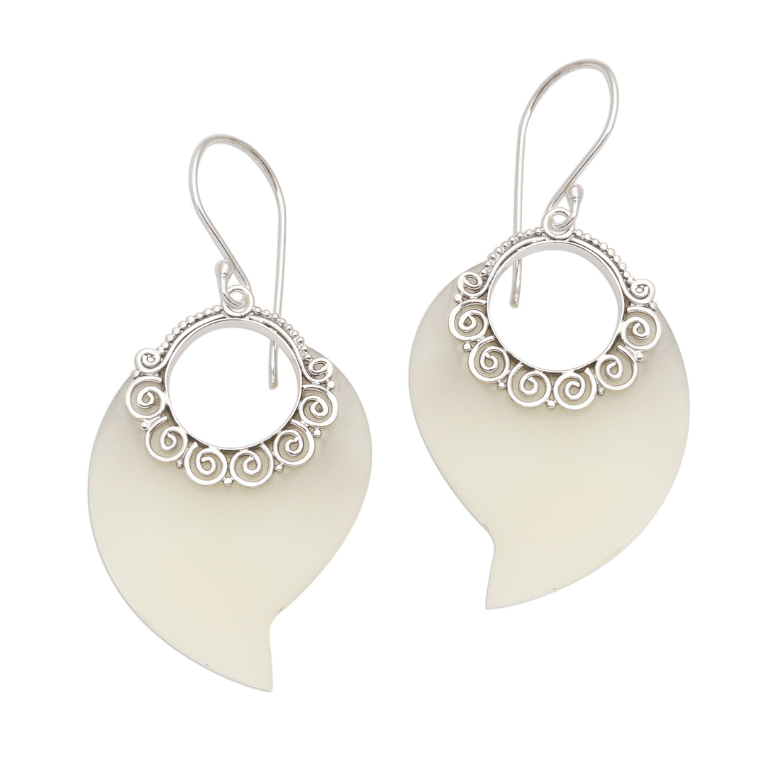White Frosted Resin and Sterling Silver Dangle Earrings - Circle of Seasons