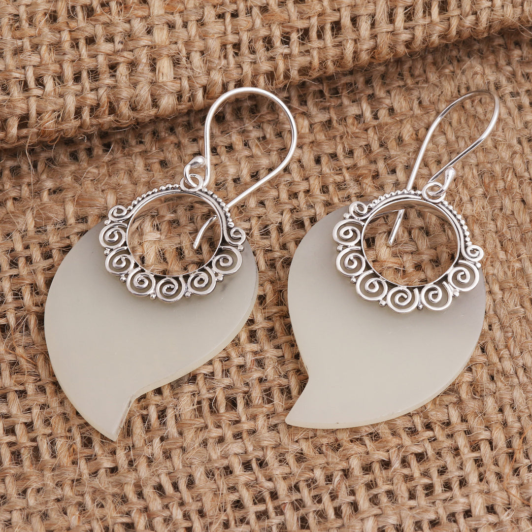 White Frosted Resin and Sterling Silver Dangle Earrings - Circle of Seasons