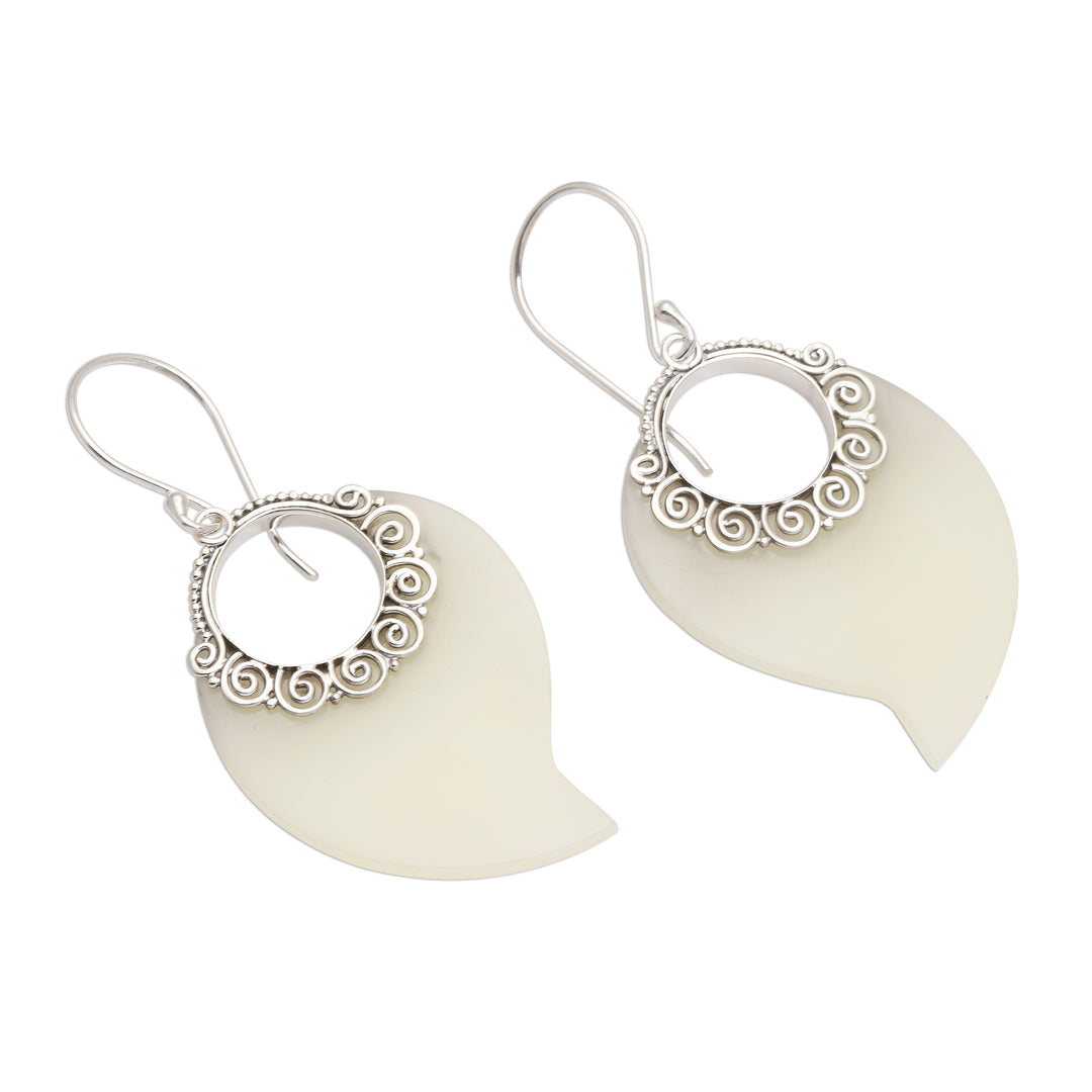 White Frosted Resin and Sterling Silver Dangle Earrings - Circle of Seasons