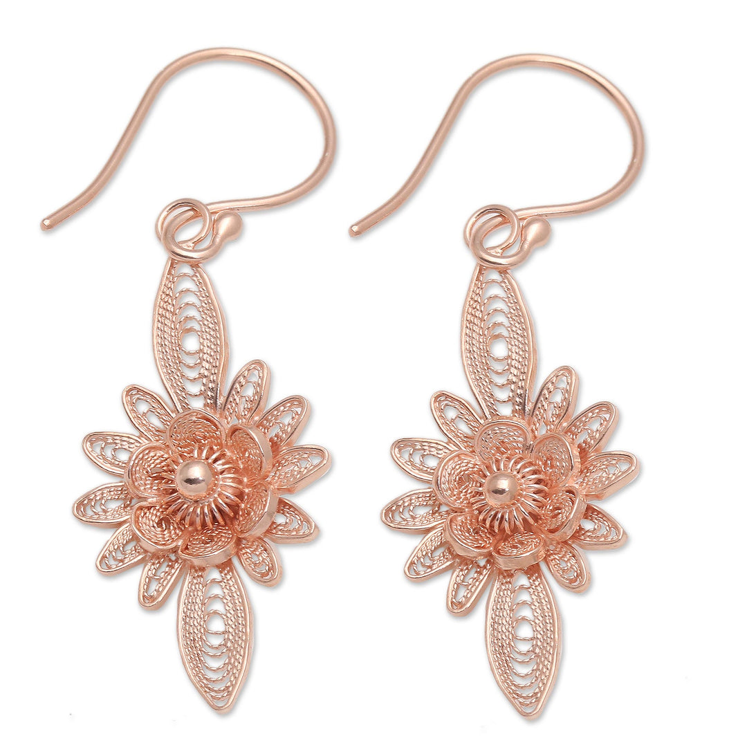 Hand Crafted Rose Gold Plated Flower Dangle Earrings - Flower Lights