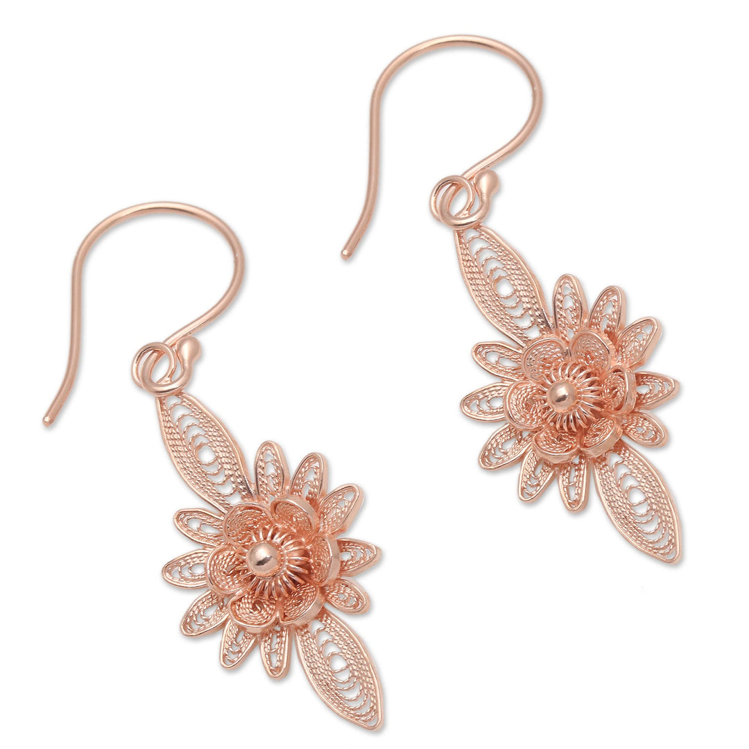 Hand Crafted Rose Gold Plated Flower Dangle Earrings - Flower Lights