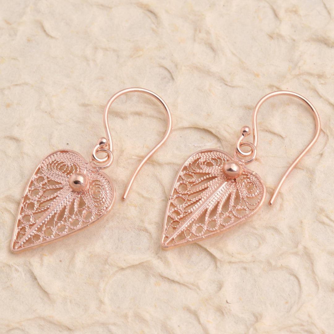 Artisan Made Sterling Silver Rose Gold Dangle Earrings - Fall Leaf