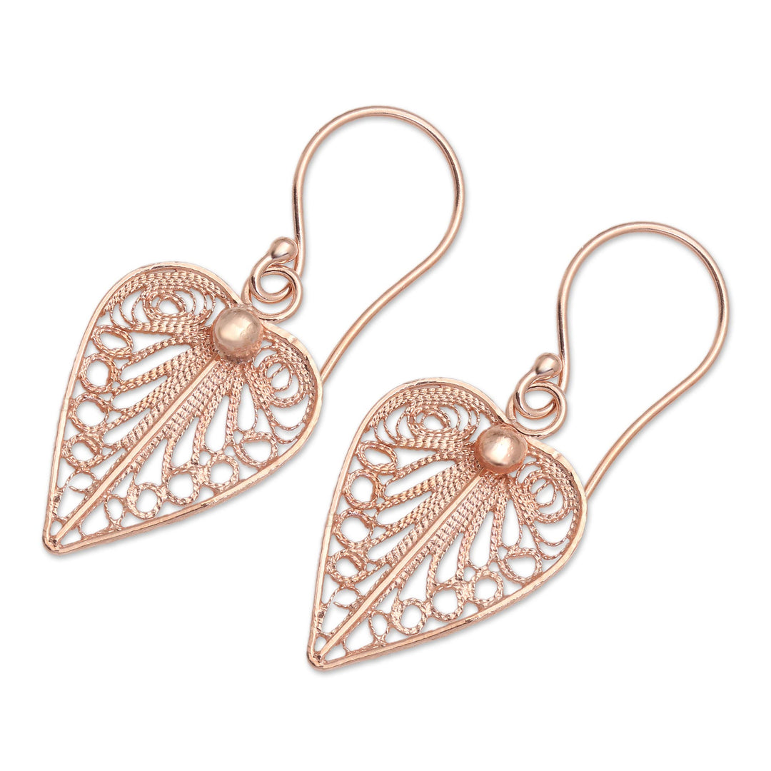 Artisan Made Sterling Silver Rose Gold Dangle Earrings - Fall Leaf
