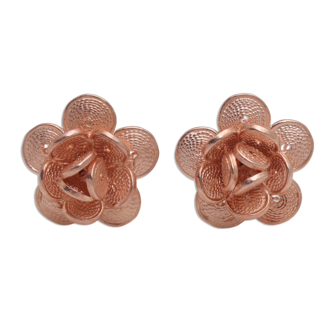 Hand Made Rose Gold Plated Flower Button Earrings - Tiny Blossoms
