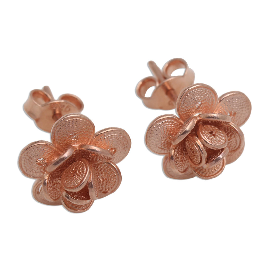 Hand Made Rose Gold Plated Flower Button Earrings - Tiny Blossoms