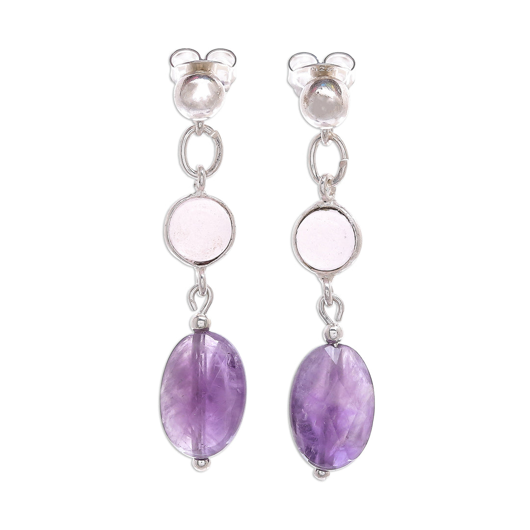 Rose Quartz and Faceted Amethyst Post Dangle Earrings - Lilac Season