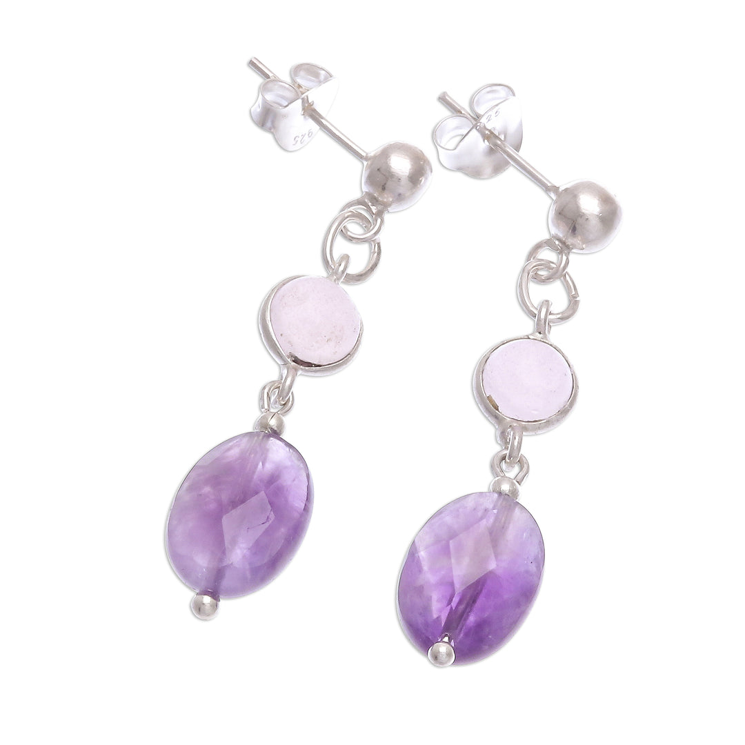 Rose Quartz and Faceted Amethyst Post Dangle Earrings - Lilac Season