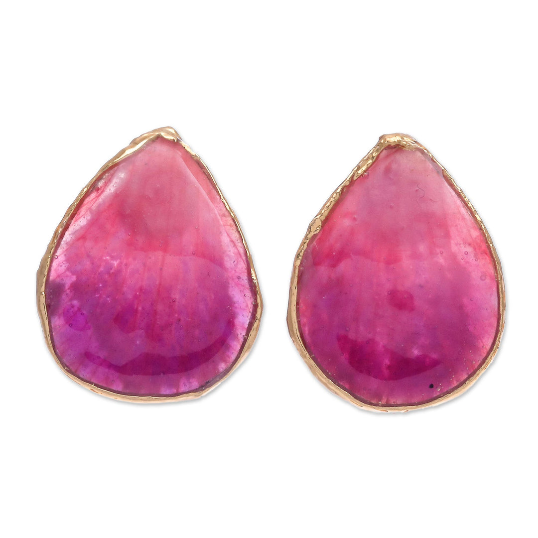 Hand Crafted Orchid Flower Button Earrings - Mini Rock Orchid in Pink