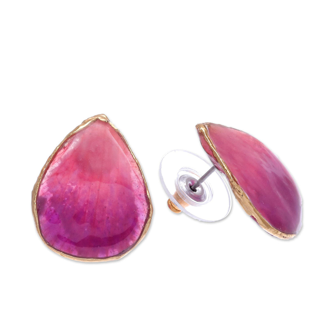 Hand Crafted Orchid Flower Button Earrings - Mini Rock Orchid in Pink