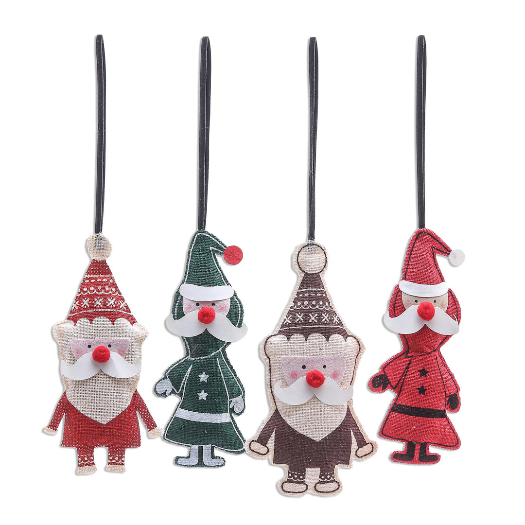 Cotton and Paper Santa Ornaments (Set of 4) - Santa Claus is Coming