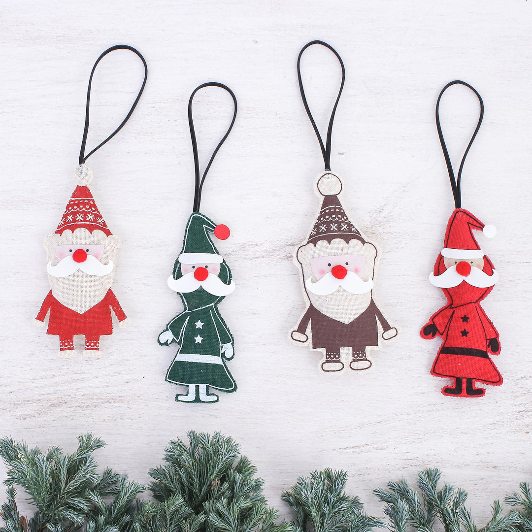 Cotton and Paper Santa Ornaments (Set of 4) - Santa Claus is Coming