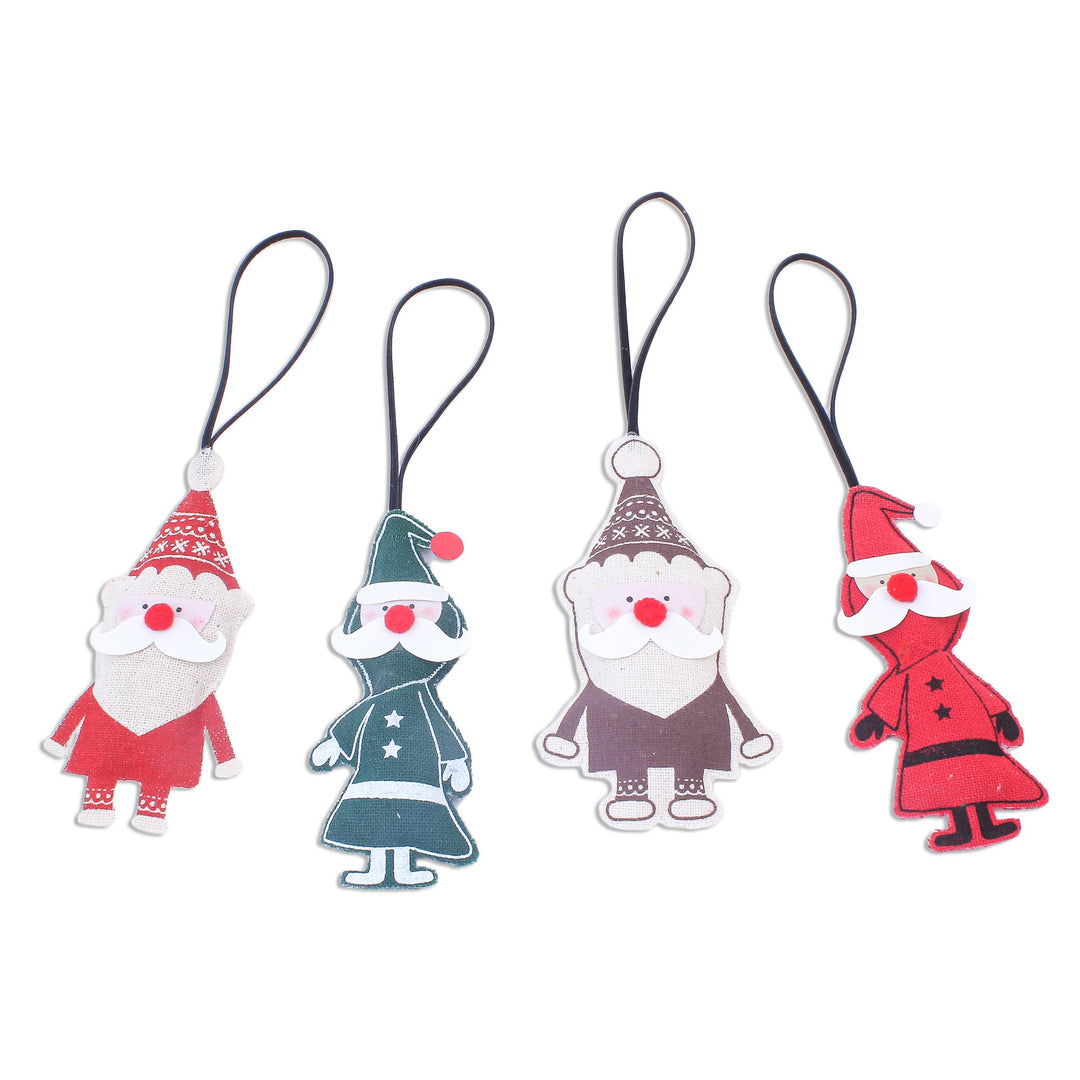 Cotton and Paper Santa Ornaments (Set of 4) - Santa Claus is Coming