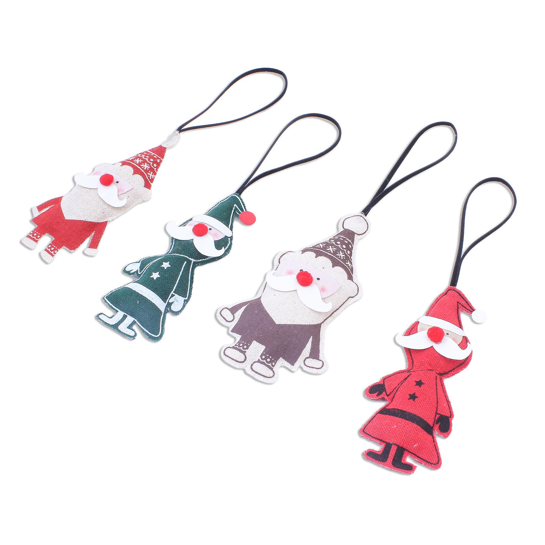 Cotton and Paper Santa Ornaments (Set of 4) - Santa Claus is Coming