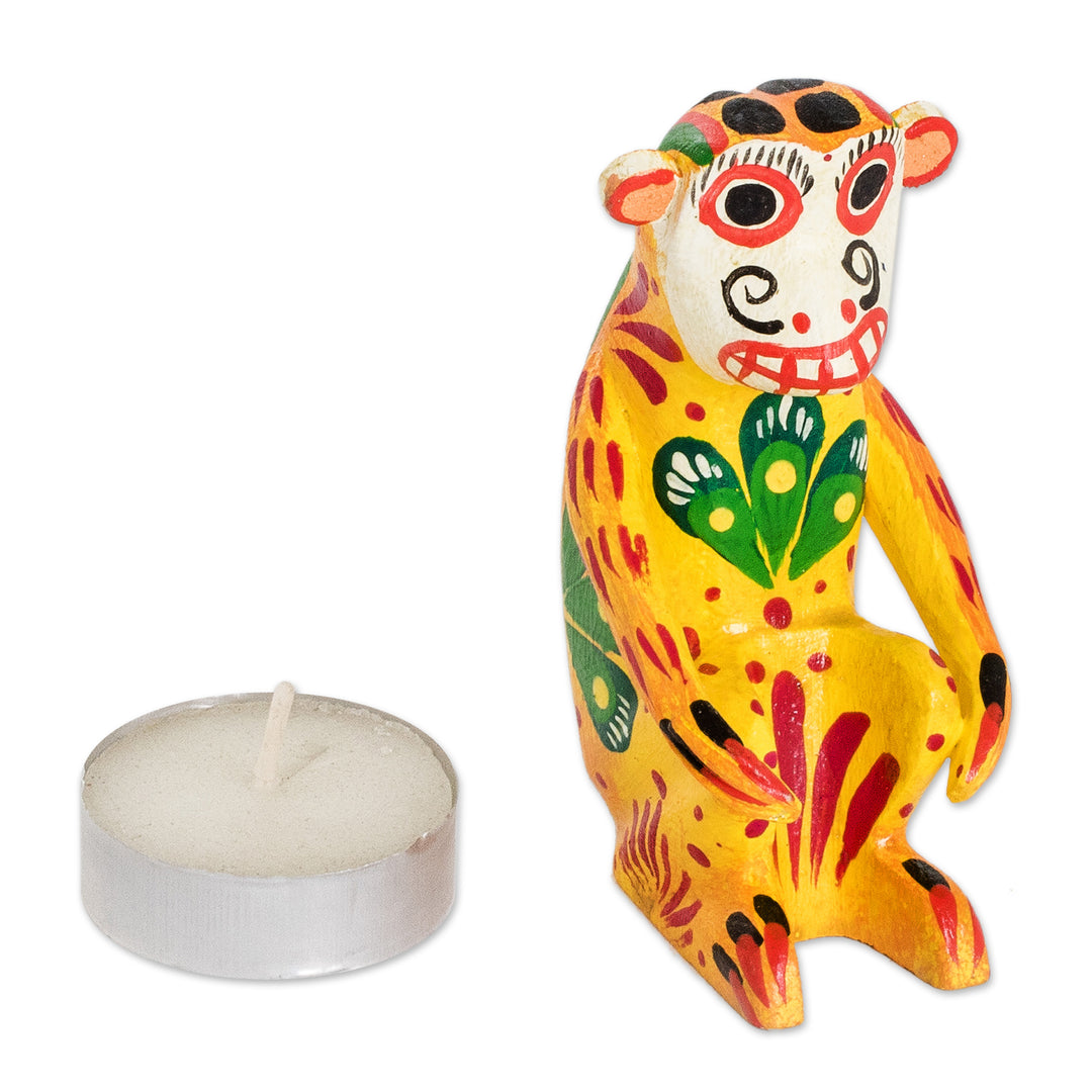 Small Yellow Monkey Figurine in Pinewood - Yellow Monkey