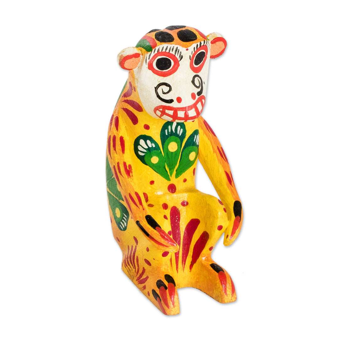 Small Yellow Monkey Figurine in Pinewood - Yellow Monkey