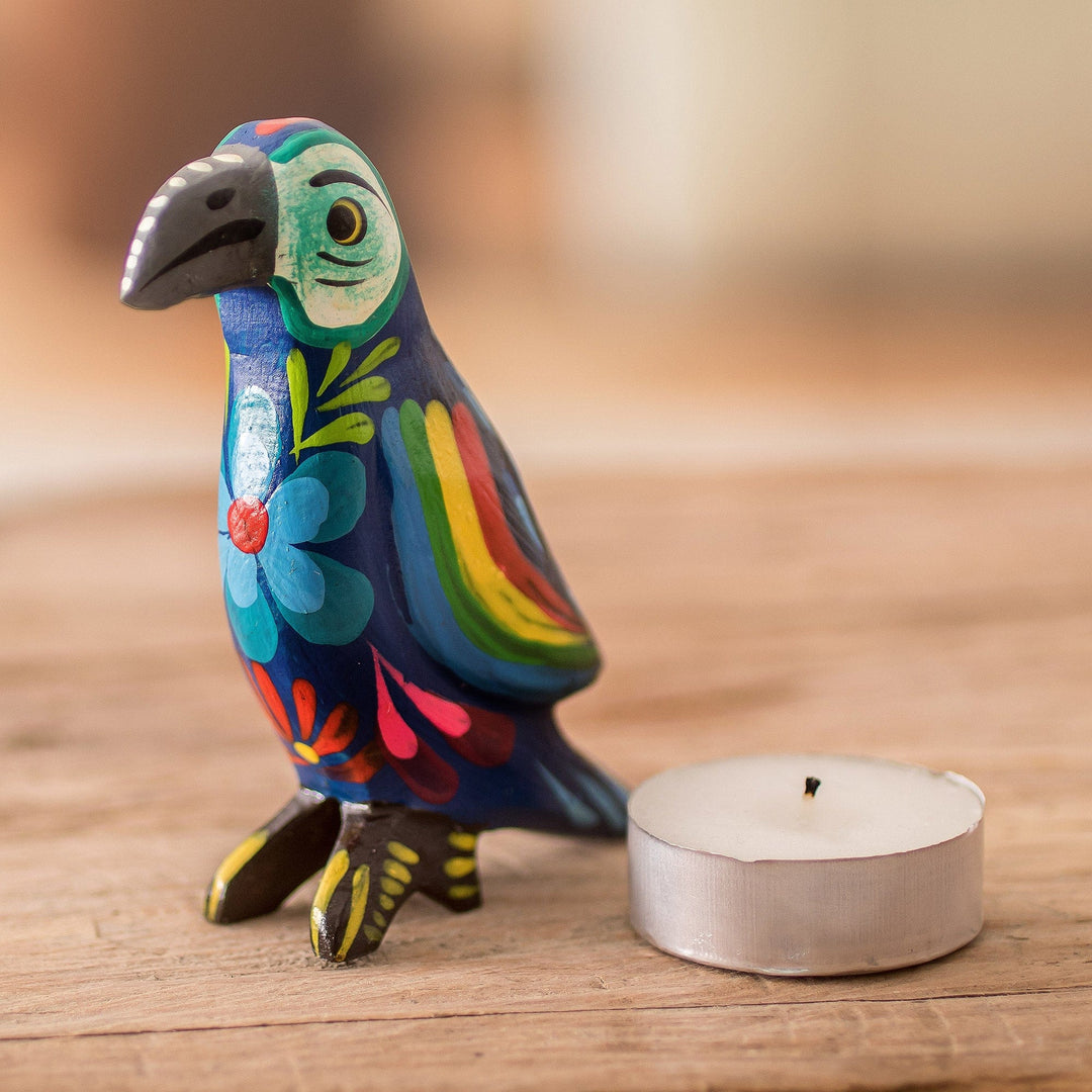 Multicolored Hand Painted Pinewood Macaw Figurine - Colorful Macaw