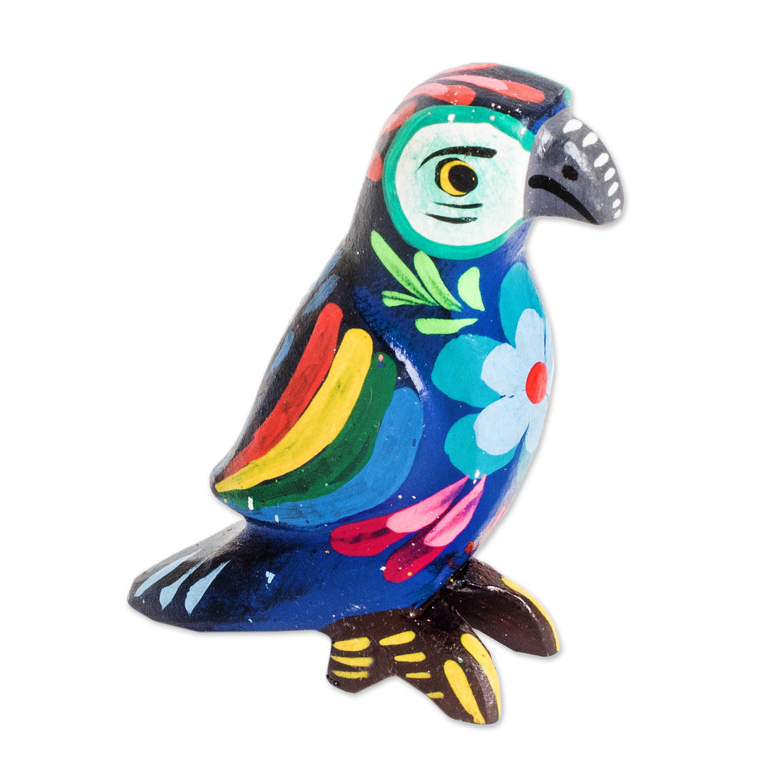 Multicolored Hand Painted Pinewood Macaw Figurine - Colorful Macaw