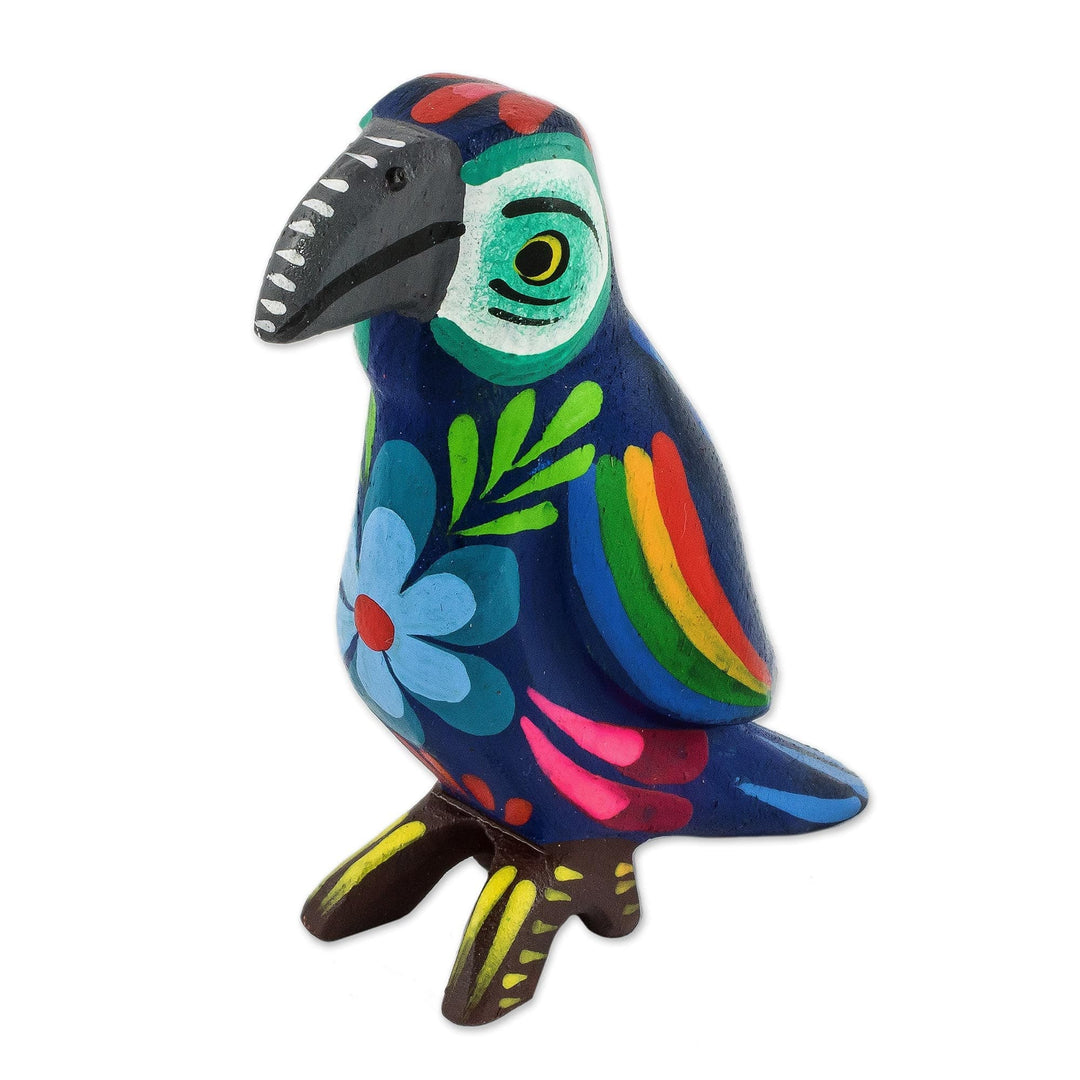 Multicolored Hand Painted Pinewood Macaw Figurine - Colorful Macaw