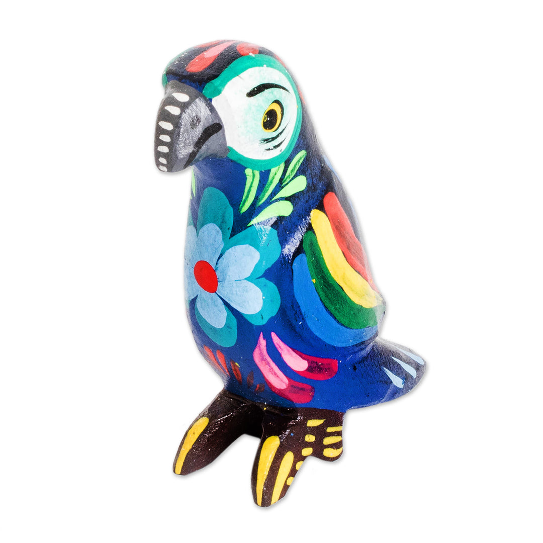 Multicolored Hand Painted Pinewood Macaw Figurine - Colorful Macaw