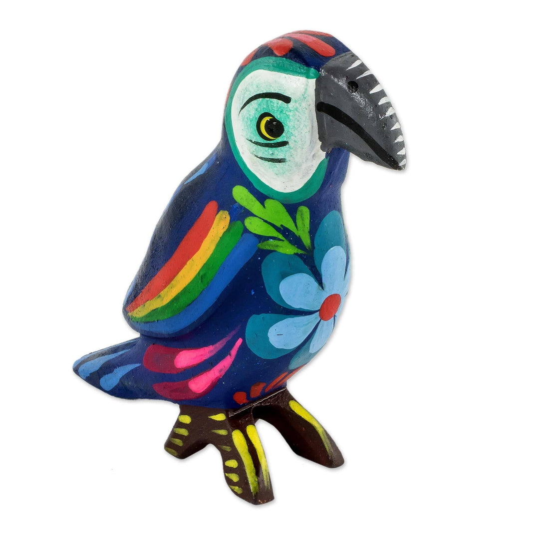 Multicolored Hand Painted Pinewood Macaw Figurine - Colorful Macaw
