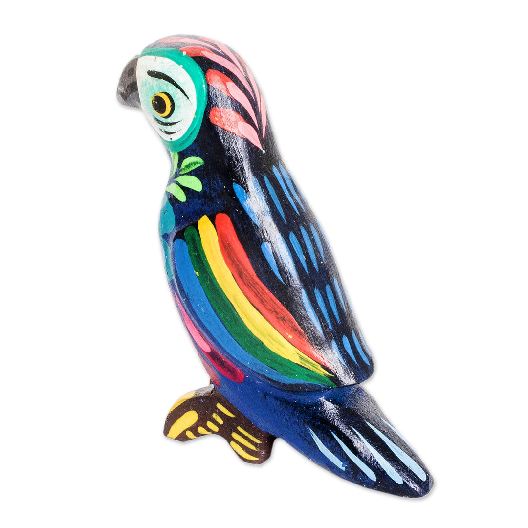 Multicolored Hand Painted Pinewood Macaw Figurine - Colorful Macaw