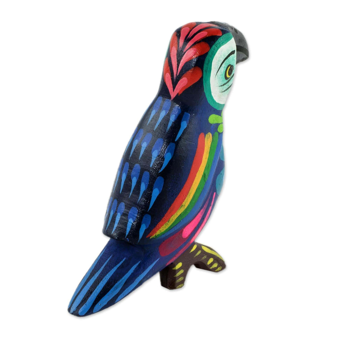 Multicolored Hand Painted Pinewood Macaw Figurine - Colorful Macaw