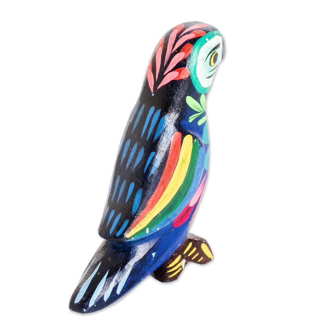 Multicolored Hand Painted Pinewood Macaw Figurine - Colorful Macaw