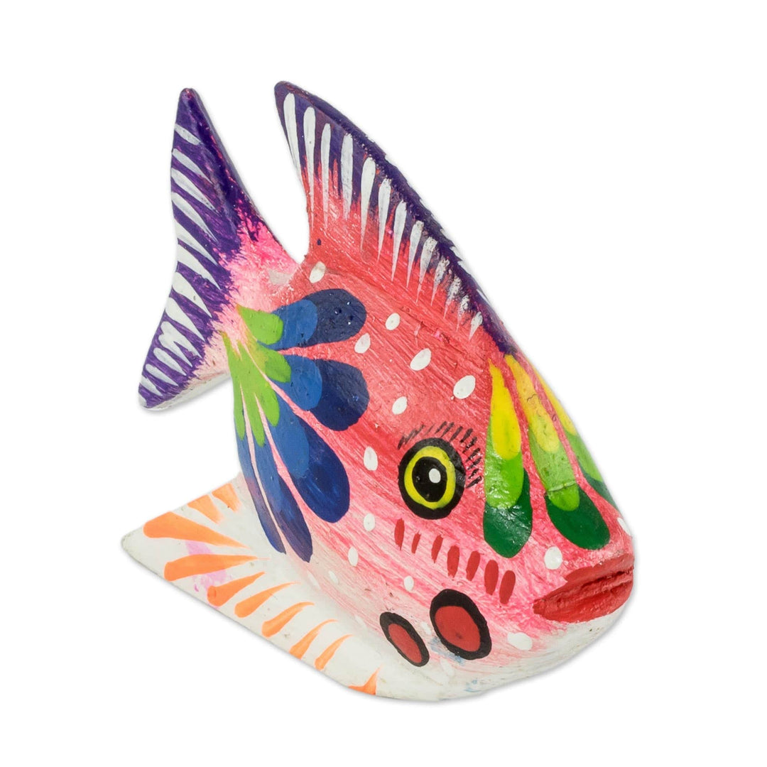 Pink Fish Wood Figurine from Guatemala - Pink Fish