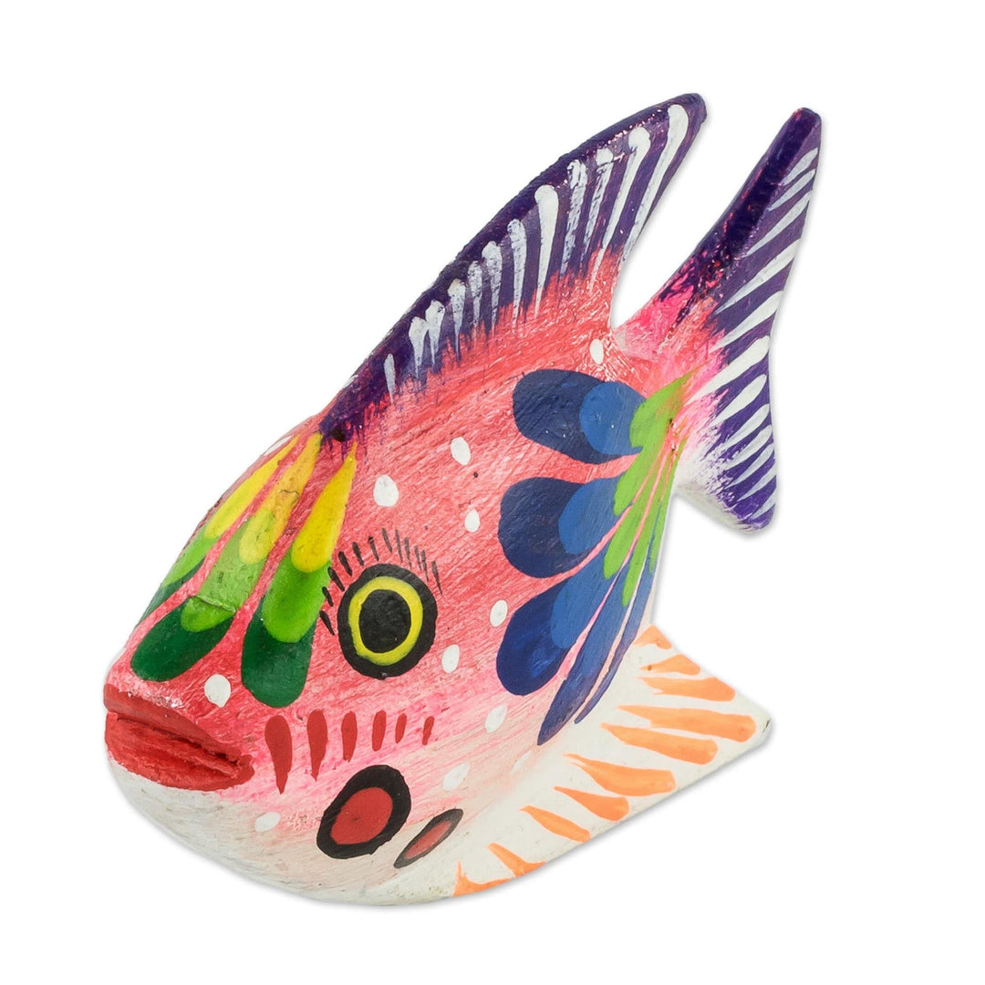 Pink Fish Wood Figurine from Guatemala - Pink Fish