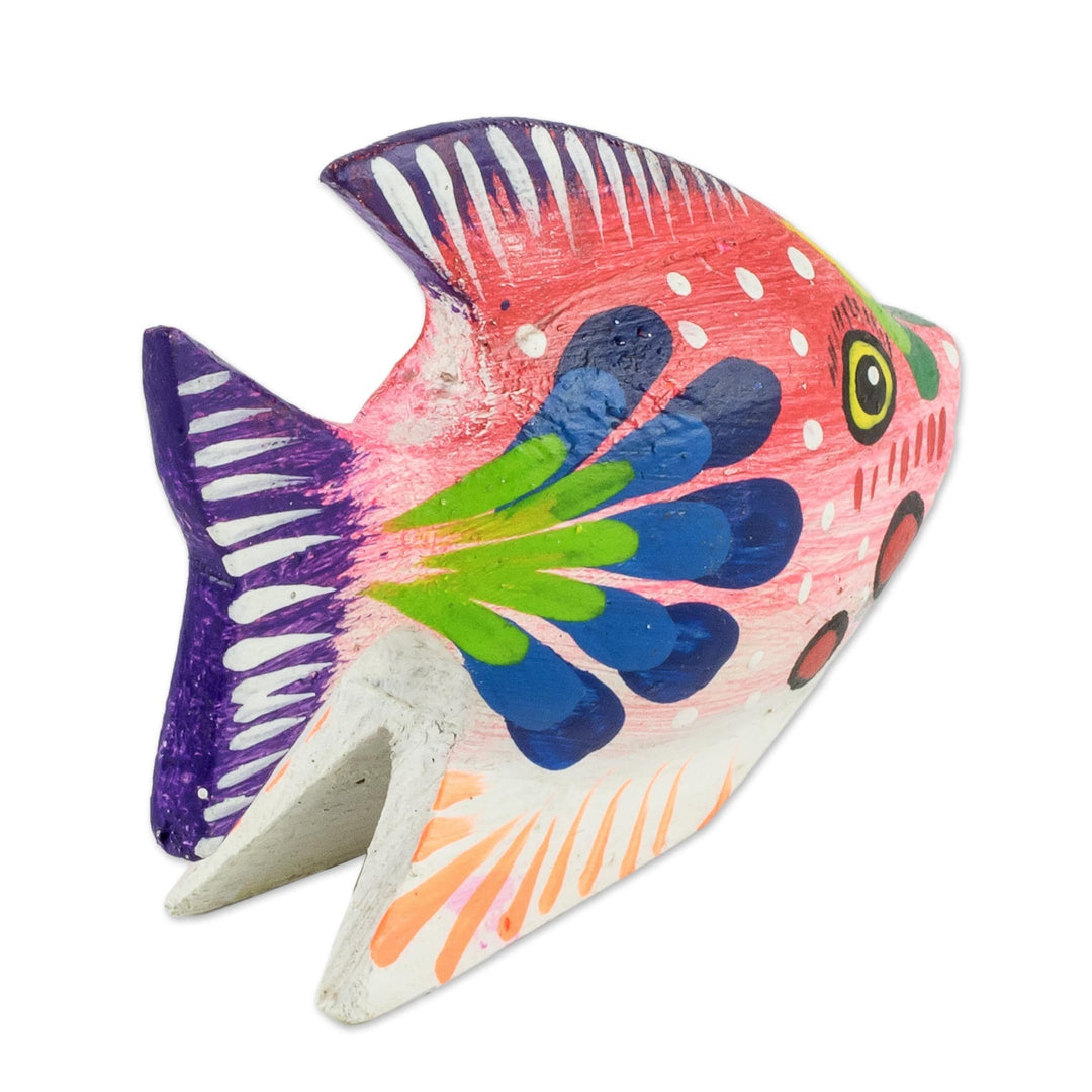 Pink Fish Wood Figurine from Guatemala - Pink Fish