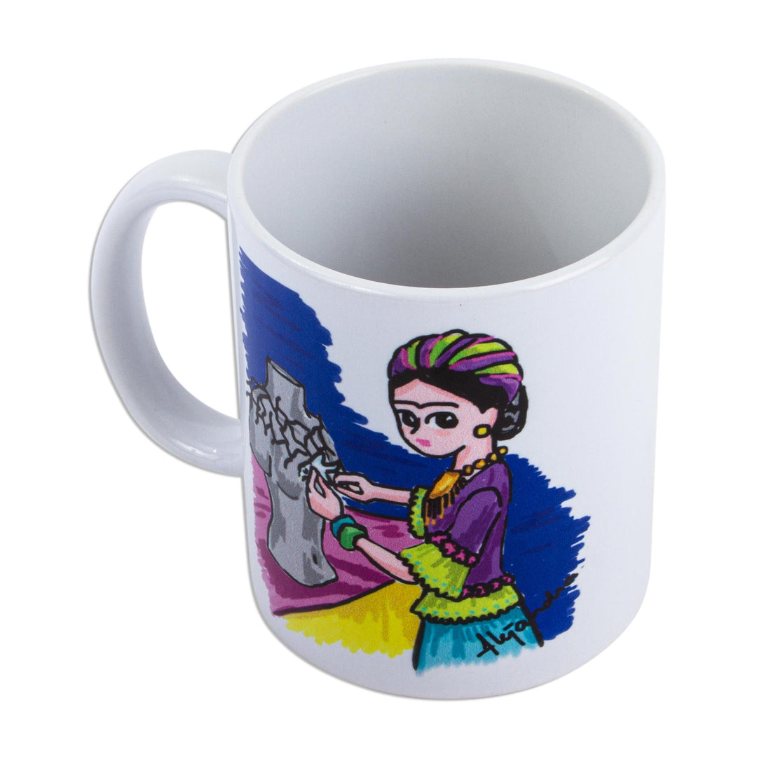 Frida-Themed Artwork Ceramic Mug - Frida with Thorn Necklace