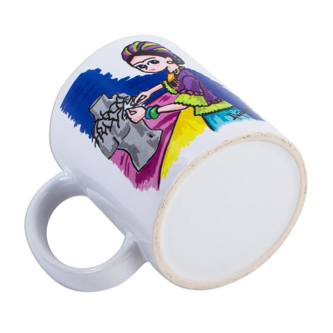 Frida-Themed Artwork Ceramic Mug - Frida with Thorn Necklace